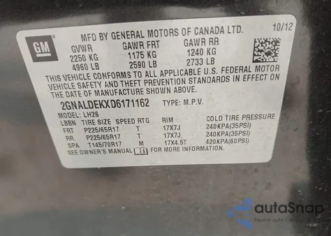 2013 Chevrolet Equinox Lt из США, поврежденный, VIN 2GNALDEKXD6171162